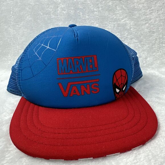Vans X Marvel Spiderman Hat Adults Blue Red Snapback Checker Trucker Hat Retro - Picture 1 of 11